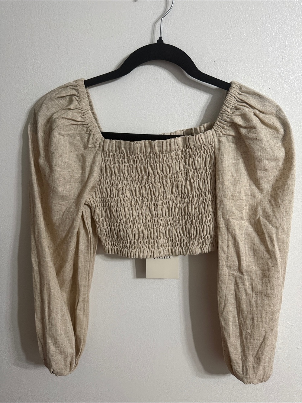Bohme Linen Blend Coquette Cottagecore  Oatmeal Cropped Top SZXS